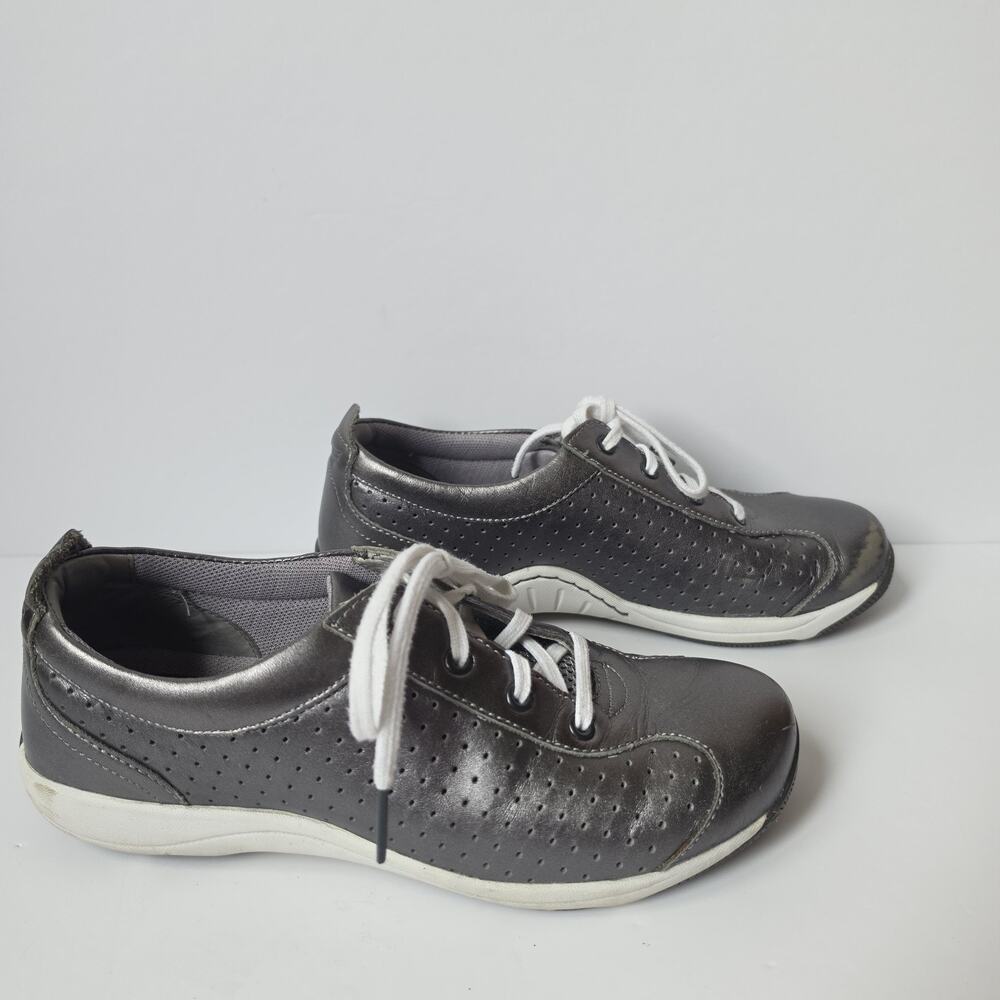 Dansko Shoes Womens Sz 38 Hillary Casual Low Top Sneakers Metallic Gray Leather